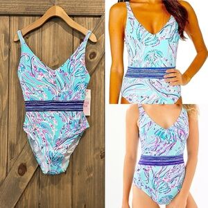 Lilly Pulitzer Riya One-Piece “Bayside Blue Under The Moon” Size 4
